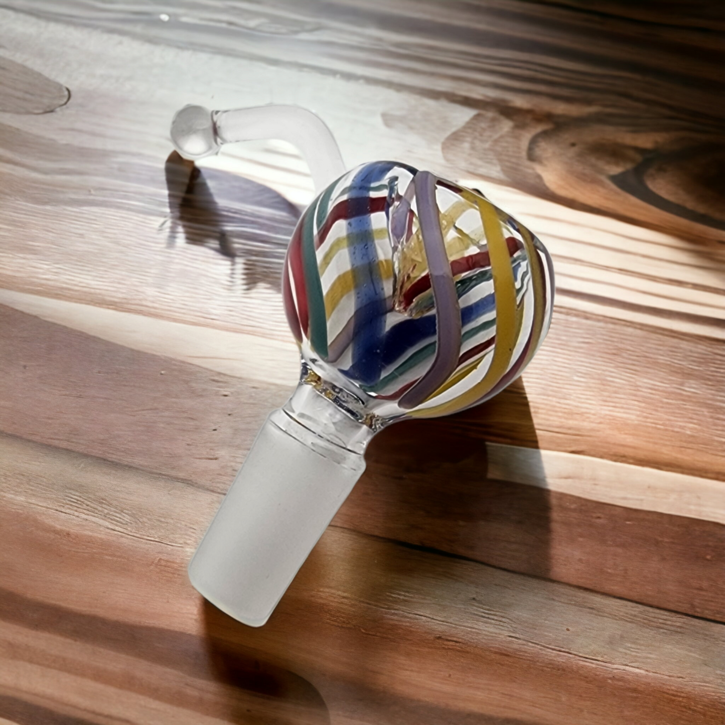 Rainbow Swirl on Clear Glass Bowl with Long Handle