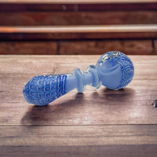 Blue Glass Pipe with Double Rings