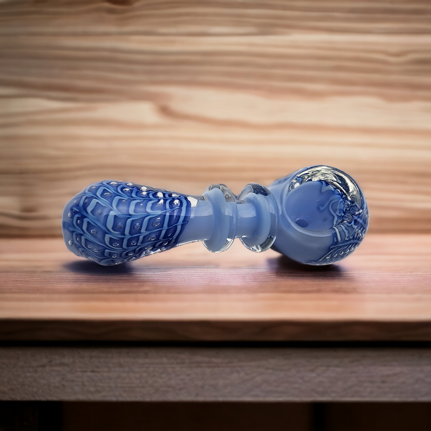 Blue Glass Pipe with Double Rings