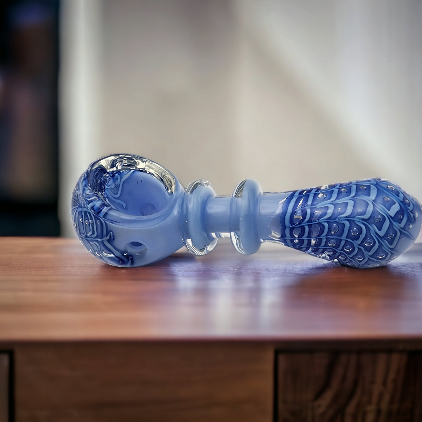 Blue Glass Pipe with Double Rings