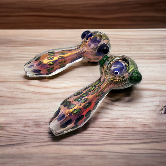 Color Changing Gold Fumed Glass Pipe with Metallic Dots