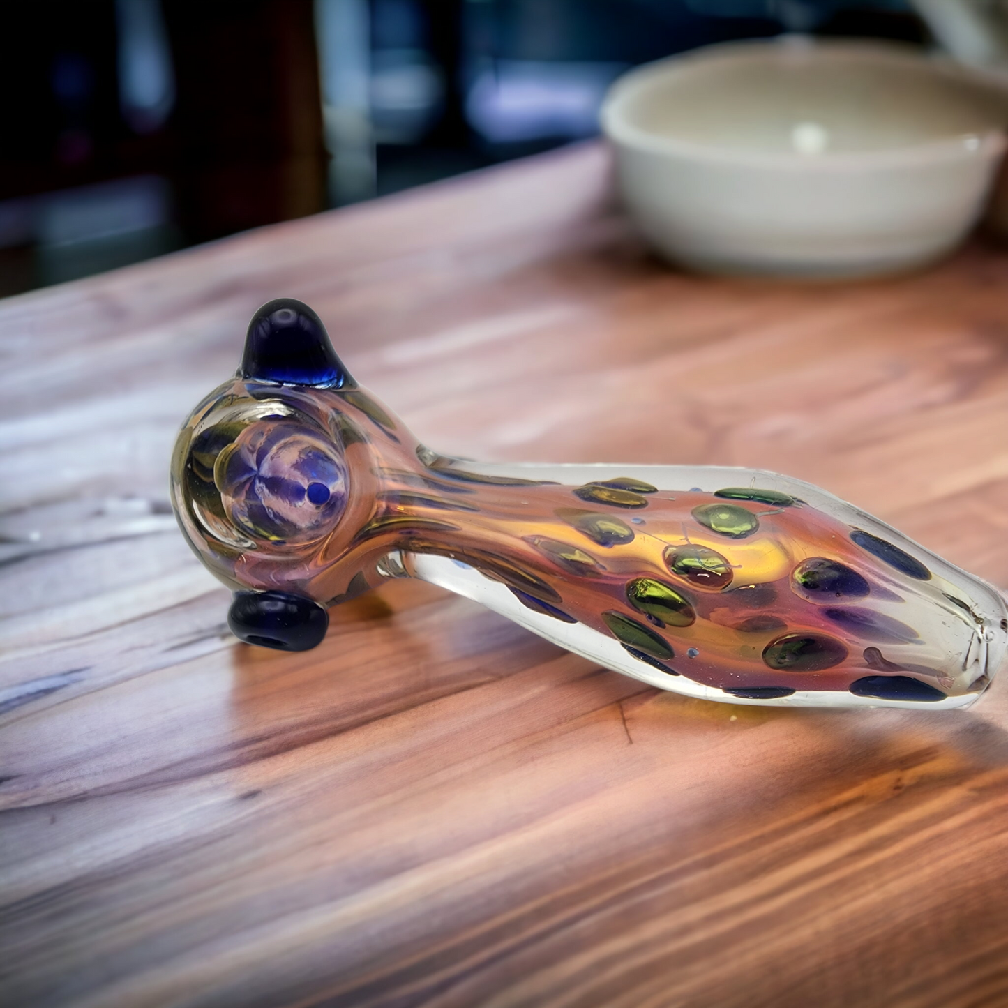 Color Changing Gold Fumed Glass Pipe with Metallic Dots