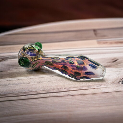 Color Changing Gold Fumed Glass Pipe with Metallic Dots