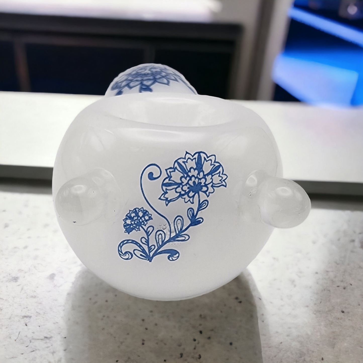 Delicate White Glass Pipe with Blue Flowers