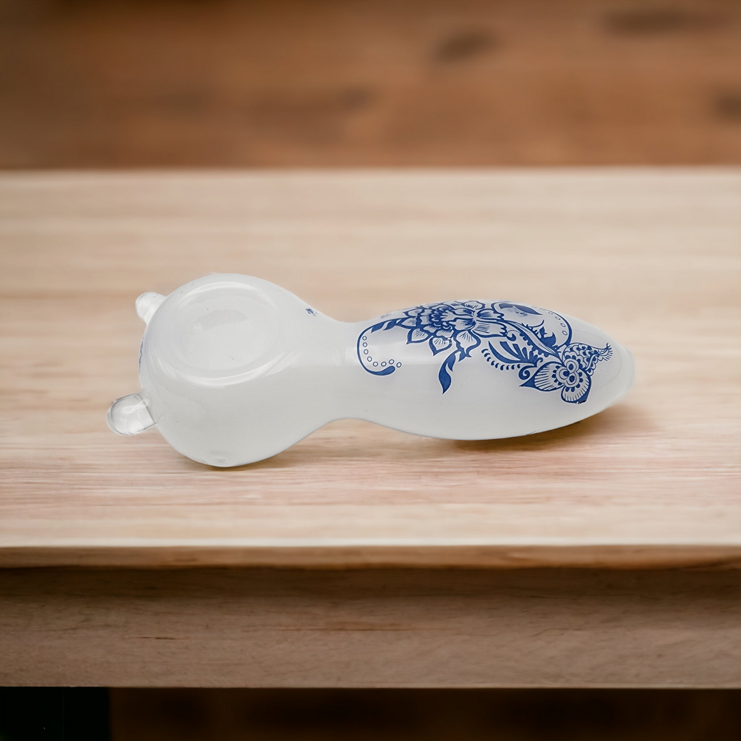 Delicate White Glass Pipe with Blue Flowers