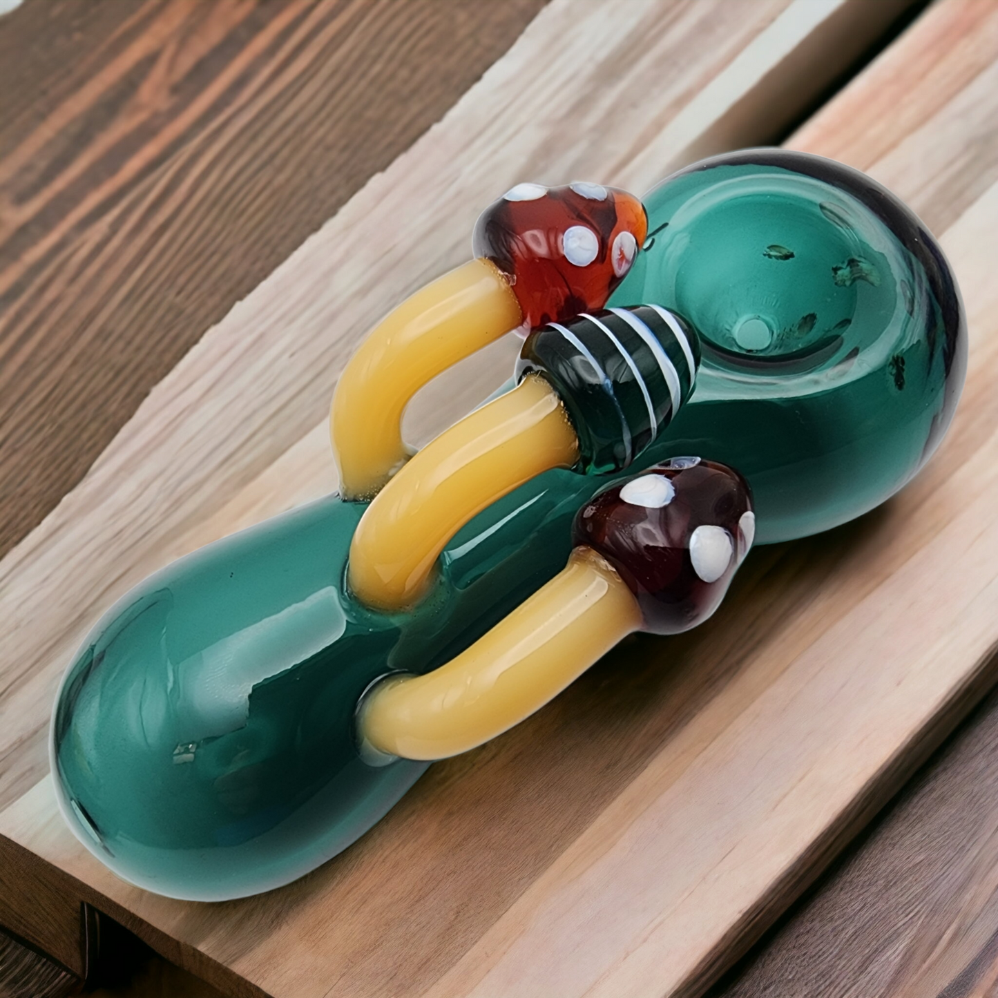 Triple Mushroom Glass Spoon Pipe