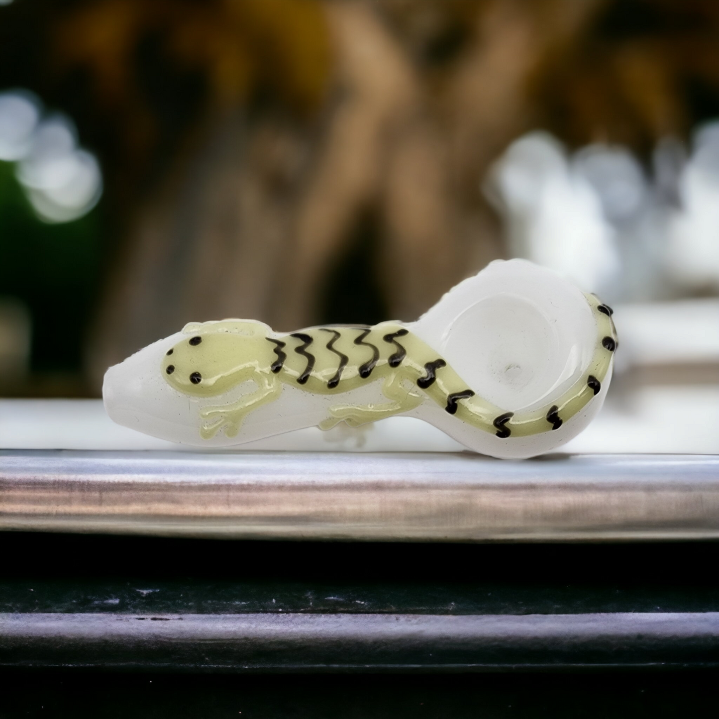 Glow in the Dark White Gecko Spoon Pipe