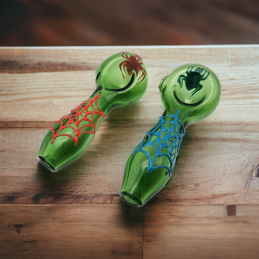 Green Glass Spoon Pipe with Spider