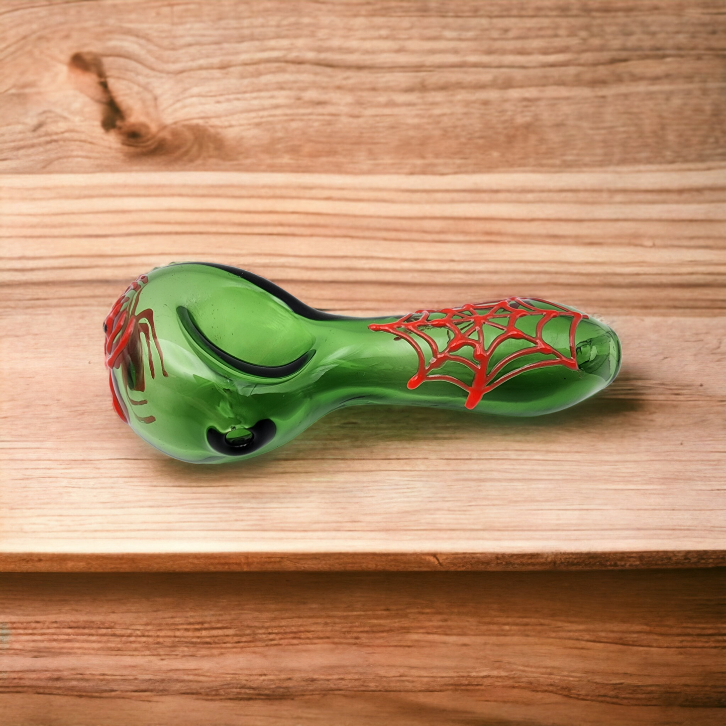 Green Glass Spoon Pipe with Spider