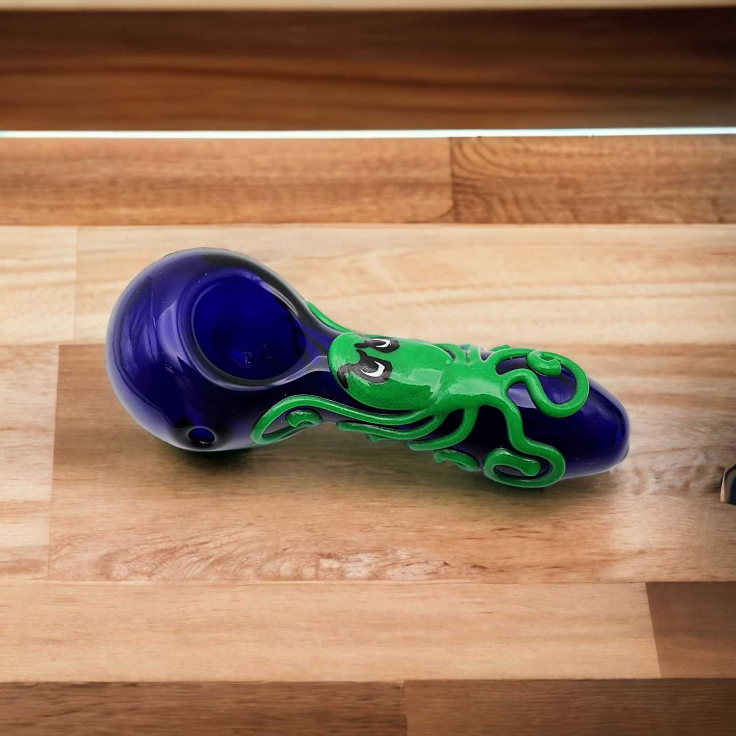 Blue Glass Spoon Pipe with Octopus